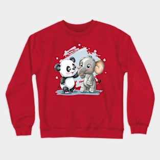 panda bear and an elephant friends Crewneck Sweatshirt